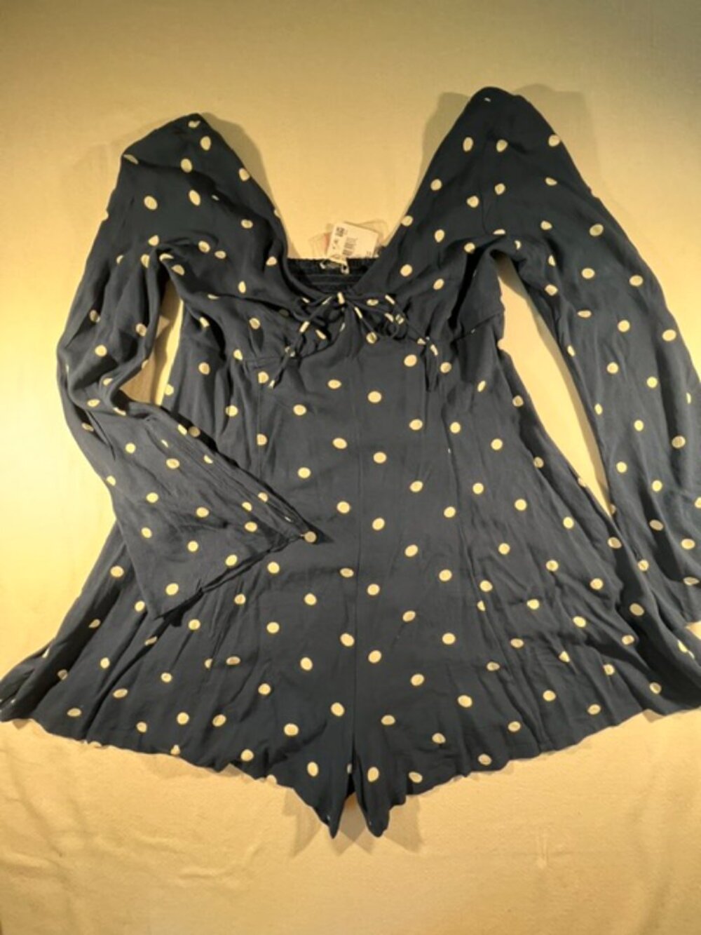 American Eagle Navy Blue Polka Dot Long Sleeve Romper Playsuit Size Small NWT
